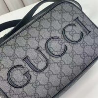 Gucci Unisex Mini Shoulder Bag Grey Black GG Supreme Canvas Black Leather (6)