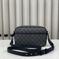 Gucci Unisex Mini Shoulder Bag Grey Black GG Supreme Canvas Black Leather (6)
