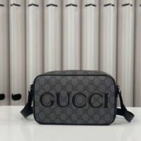 Gucci Unisex Mini Shoulder Bag Grey Black GG Supreme Canvas Black Leather (6)