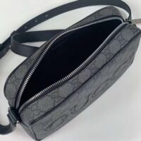 Gucci Unisex Mini Shoulder Bag Grey Black GG Supreme Canvas Black Leather (6)