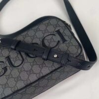 Gucci Unisex Mini Shoulder Bag Grey Black GG Supreme Canvas Black Leather (6)