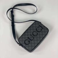 Gucci Unisex Mini Shoulder Bag Grey Black GG Supreme Canvas Black Leather (6)