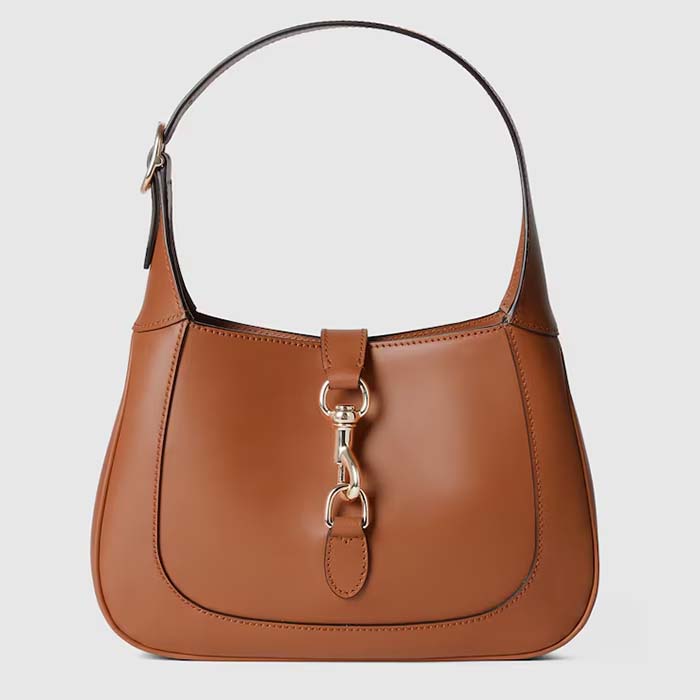 Gucci Women GG Jackie Small Shoulder Bag Brown Leather Hook Closure