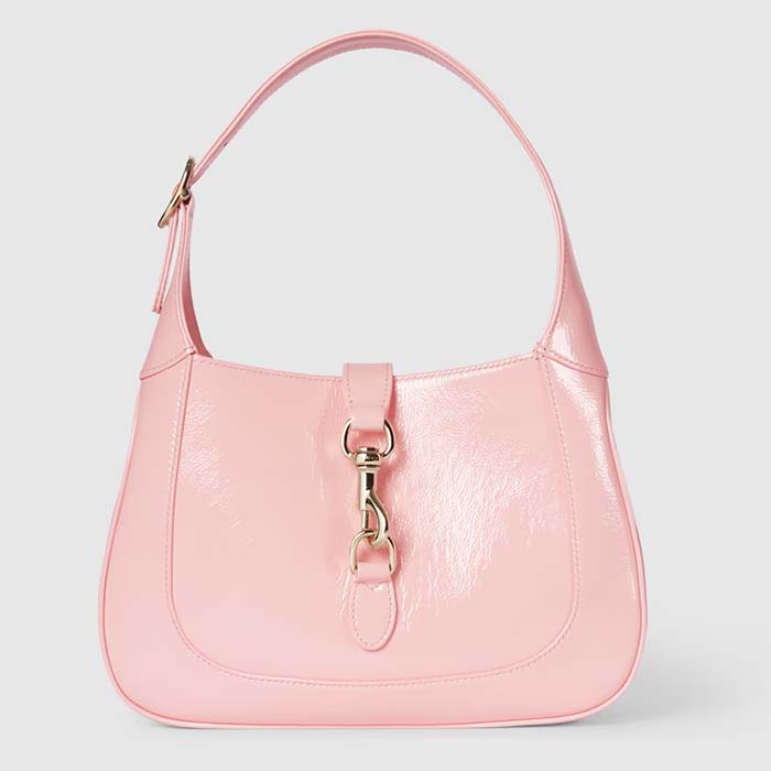Gucci Women GG Jackie Small Shoulder Bag Pastel Pink Patent Leather Hook Closure