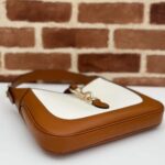 Gucci Women GG Jackie Small Shoulder Bag White Canvas Brown Leather Hook Closure - Imagen 7