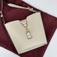 Gucci Women GG Mini Bucket Shoulder Bag Ivory Leather Hook Closure (9)