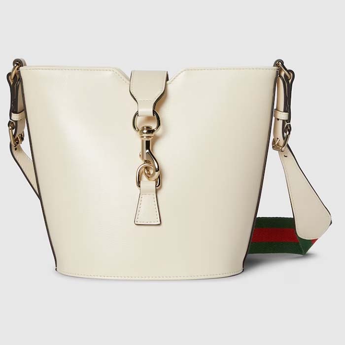 Gucci Women GG Mini Bucket Shoulder Bag Ivory Leather Hook Closure