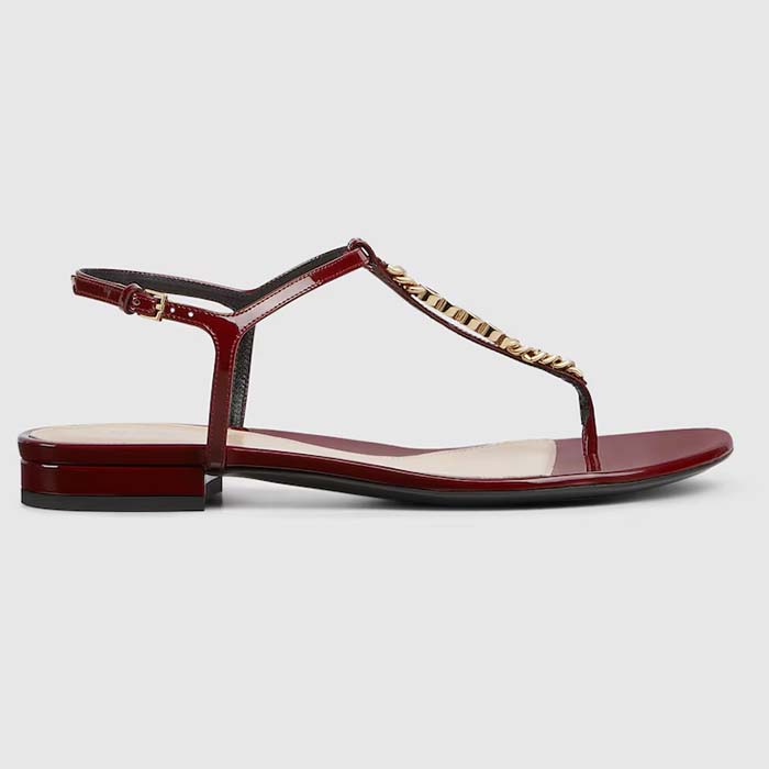 Gucci Women GG Signoria Thong Sandal Rosso Ancora Red Patent Leather Flat