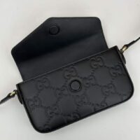 Gucci Women GG Super Mini Shoulder Bag Black GG Leather Magnetic Closure (6)