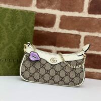 Gucci Women GG Super Mini Shoulder Bag Charm Beige Ebony Supreme Canvas (7)