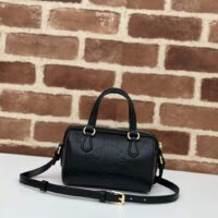 Gucci Women GG Super Mini Top Handle Bag Black GG Leather Zip Closure (4)