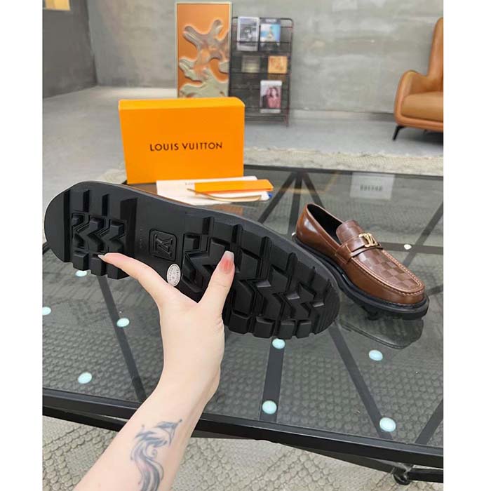 Louis Vuitton LV Unisex Major Loafer Moka Brown Damier Glazed Calf Leather Micro 1AC5XW