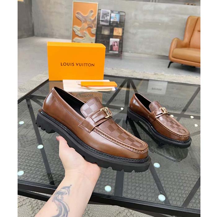 Louis Vuitton LV Unisex Major Loafer Moka Brown Damier Glazed Calf Leather Micro 1AC5XW