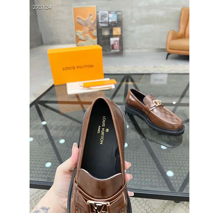 Louis Vuitton LV Unisex Major Loafer Moka Brown Damier Glazed Calf Leather Micro 1AC5XW