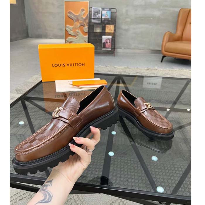 Louis Vuitton LV Unisex Major Loafer Moka Brown Damier Glazed Calf Leather Micro 1AC5XW