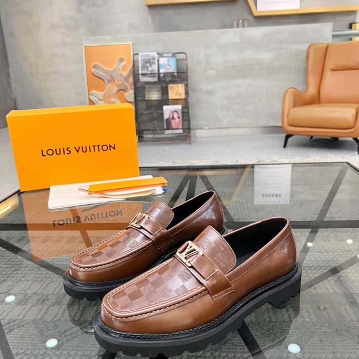 Louis Vuitton LV Unisex Major Loafer Moka Brown Damier Glazed Calf Leather Micro 1AC5XW