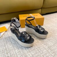 Louis Vuitton LV Women LV Isola Wedge Sandal Black Calf Leather Rope Rubber 1ACI6H (5)