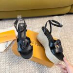 Louis Vuitton LV Women LV Isola Wedge Sandal Black Calf Leather Rope Rubber 1ACI6H - Image 4