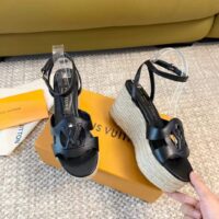 Louis Vuitton LV Women LV Isola Wedge Sandal Black Calf Leather Rope Rubber 1ACI6H (5)