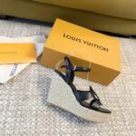 Louis Vuitton LV Women LV Isola Wedge Sandal Black Calf Leather Rope Rubber 1ACI8E - Image 2