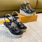 Louis Vuitton LV Women LV Isola Wedge Sandal Black Calf Leather Rope Rubber 1ACI6H - Image 3