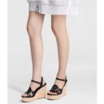 Louis Vuitton LV Women LV Isola Wedge Sandal Black Calf Leather Rope Rubber 1ACI8E - Image 9