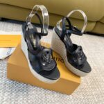 Louis Vuitton LV Women LV Isola Wedge Sandal Black Calf Leather Rope Rubber 1ACI8E - Image 3