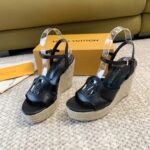 Louis Vuitton LV Women LV Isola Wedge Sandal Black Calf Leather Rope Rubber 1ACI8E - Image 6