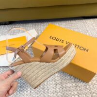 Louis Vuitton LV Women LV Isola Wedge Sandal Cognac Brown Calf Leather Rope Rubber 1ACI7Y (8)
