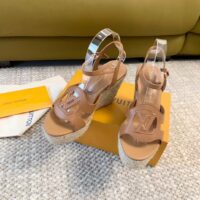 Louis Vuitton LV Women LV Isola Wedge Sandal Cognac Brown Calf Leather Rope Rubber 1ACI7Y (8)