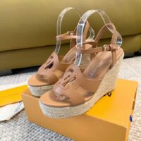 Louis Vuitton LV Women LV Isola Wedge Sandal Cognac Brown Calf Leather Rope Rubber 1ACI7Y (8)