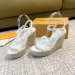 Louis Vuitton LV Women LV Isola Wedge Sandal White Calf Leather Rope Rubber 1ACI8U - Image 5