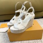 Louis Vuitton LV Women LV Isola Wedge Sandal White Calf Leather Rope Rubber 1ACI8U - Image 3