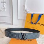 Louis Vuitton Unisex LV Initiales 40 MM Reversible Belt Grey Canvas Calf Leather M0213T - Bild 2