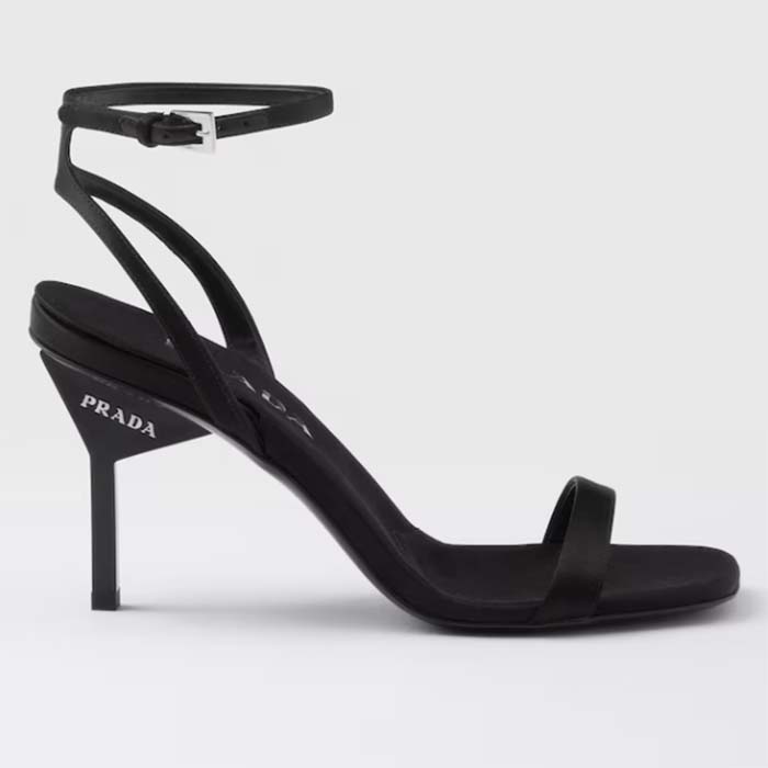 Prada Women Satin High-Heeled Sandals Black Viscose 8.5 CM Heel