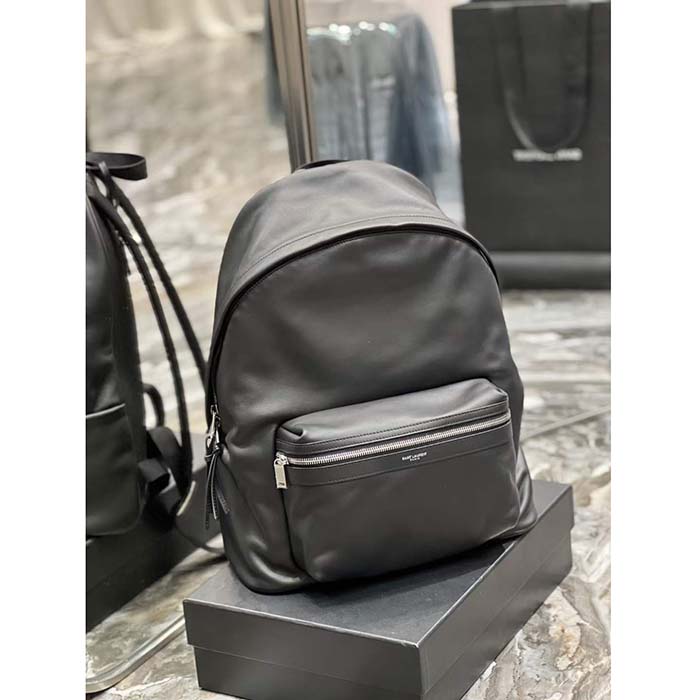 Saint Laurent YSL Unisex City Bacpack Black Matte Calfskin Leather Double Zip