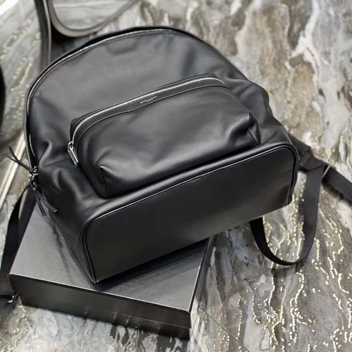 Saint Laurent YSL Unisex City Bacpack Black Matte Calfskin Leather Double Zip