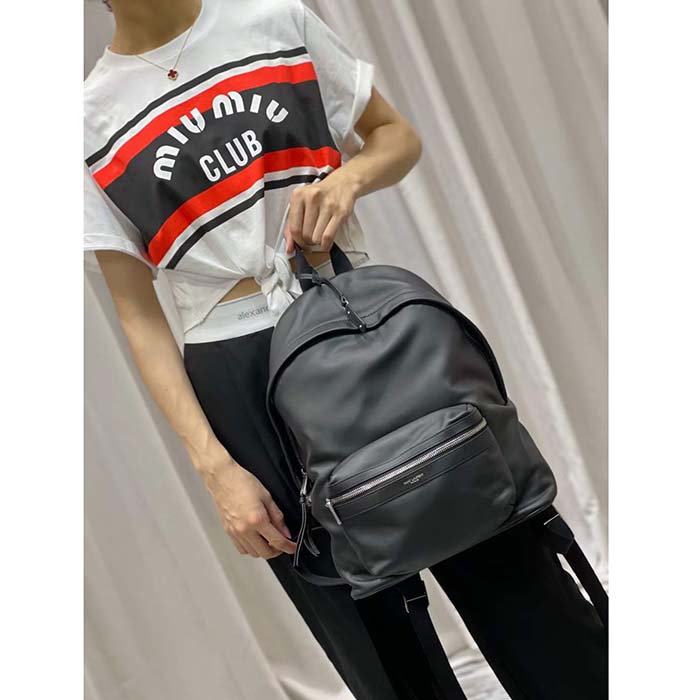 Saint Laurent YSL Unisex City Bacpack Black Matte Calfskin Leather Double Zip