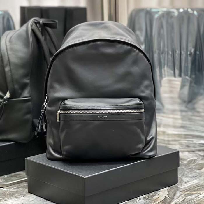 Saint Laurent YSL Unisex City Bacpack Black Matte Calfskin Leather Double Zip