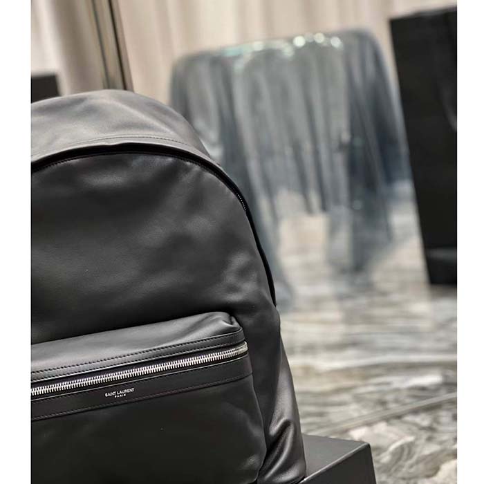 Saint Laurent YSL Unisex City Bacpack Black Matte Calfskin Leather Double Zip