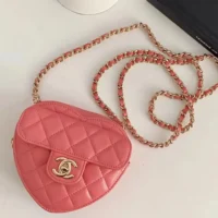 Chanel Women CC Heart Shape Bag Pink Calfskin Leather Gold-Tone Metal (1)