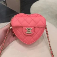 Chanel Women CC Heart Shape Bag Pink Calfskin Leather Gold-Tone Metal (1)