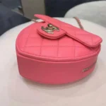 Chanel Women CC Heart Shape Bag Pink Calfskin Leather Gold-Tone Metal