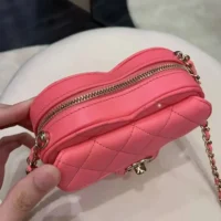 Chanel Women CC Heart Shape Bag Pink Calfskin Leather Gold-Tone Metal (1)