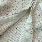 Chanel Women CC Coat Embroidered Cotton Wool Tweed Pink White