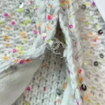 Chanel Women CC Coat Embroidered Cotton Wool Tweed Pink White