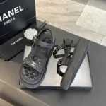 Chanel Women Open Toe Sandal in Calfskin Leather Black
