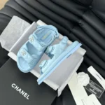 Chanel Dam Sandal med öppen tå i kalvskinn - Blå