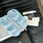 Chanel Dam Sandal med öppen tå i kalvskinn - Blå