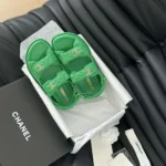 Sandales à bout ouvert Chanel pour femme en cuir de veau - Vert